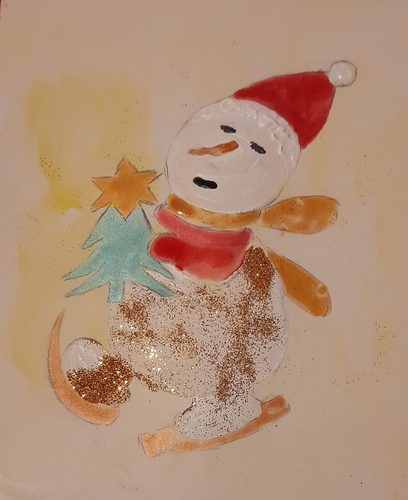 Pauline, Christmas card, acrylic and glitter.